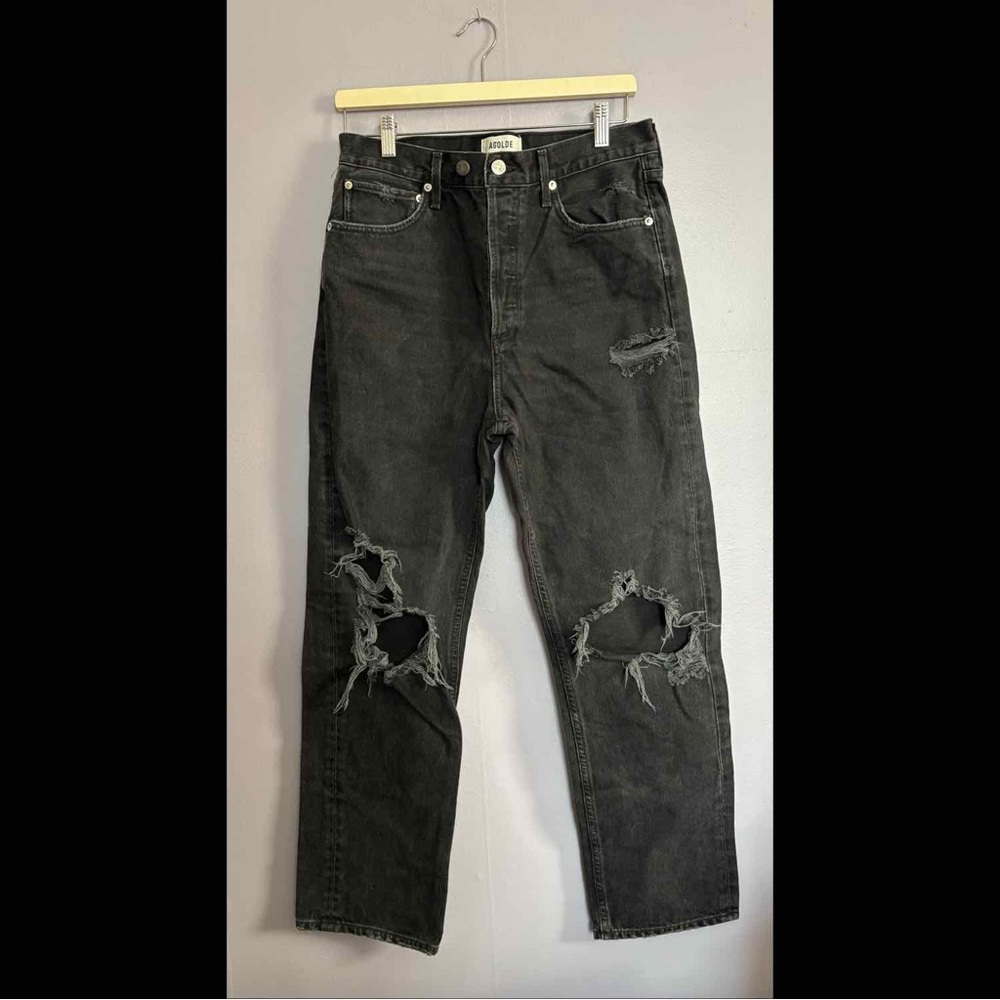 Agolde size 28 Distressed Black high rise pinched waist 90s Jeans ankle‎ button